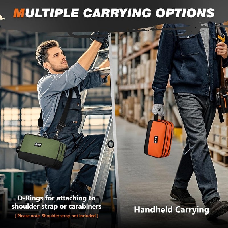UUP 12 10" Small Tool Bag 2 Pack, Zipper Tool Pouch 2 Compartments, Utility ToolBag with Carrying Handle, Toolbox Organization, Screwdriver Storage Tool Box, Mechanic Men Dad Gifts, Orange/Green - Image 5